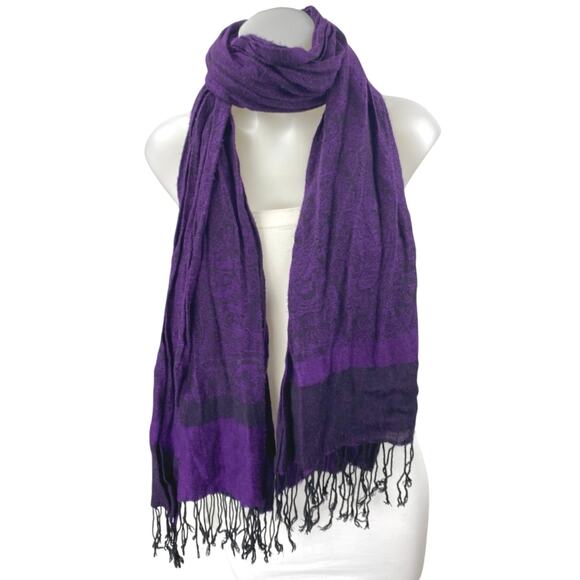 Pashmina Women's Purple Silk Floral Fringe Hem Neck Wrap Shawl Scarf One Size - Picture 1 of 3